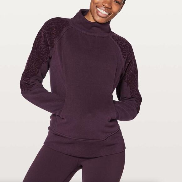 LULULEMON Floral Flock Pullover Black Cherry Purple Velvet Sz 6 {3V5} - Picture 1 of 6
